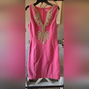 Lilly Pulitzer Pink Shift Dress with Gold Embellishment
